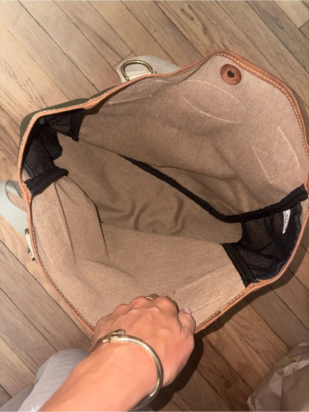 Olive Green & Tan Leather-Trim Land Rover Tote Bag